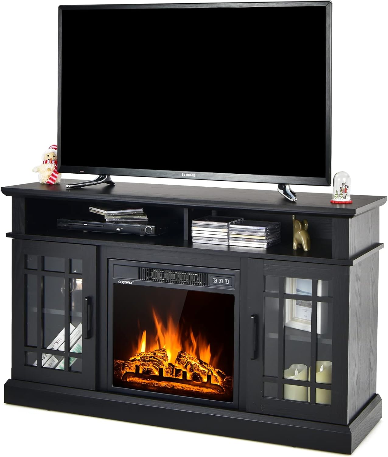 Happygrill 48 Electric Fireplace TV Stand: Heater, Remote, Storage