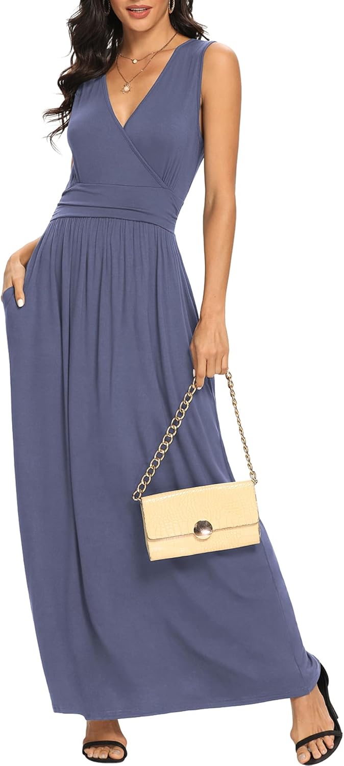 LILBETTER Women Sleeveless Deep V Neck Maxi Casual Dress Review
