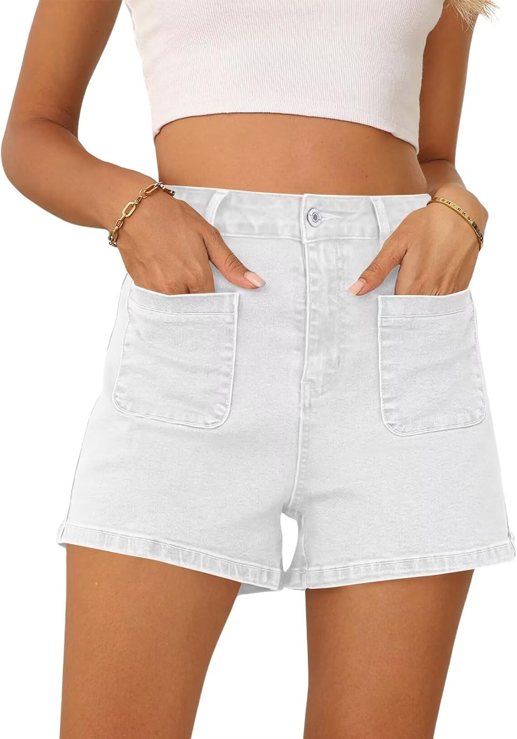 FEKOAFE Womens Casual Mid/High Waisted Denim Shorts for Summer