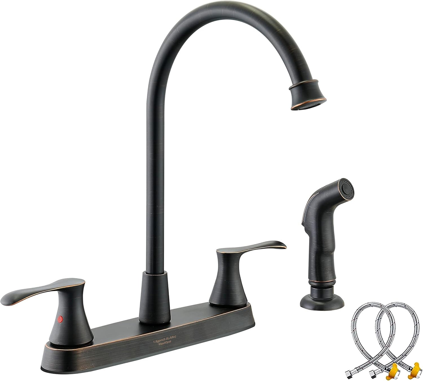 Oil-Rubbed-Bronze Kitchen Faucet with Side Sprayer for Sinks