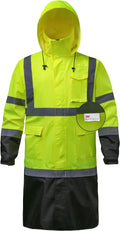 Hi Vis Reflective Rain Jacket for Men - Black Bottom Lime, Small