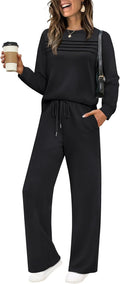 WIHOLL Women's 2 Piece Sets Sweatshirt Wide Leg Tracksuit - Cozy