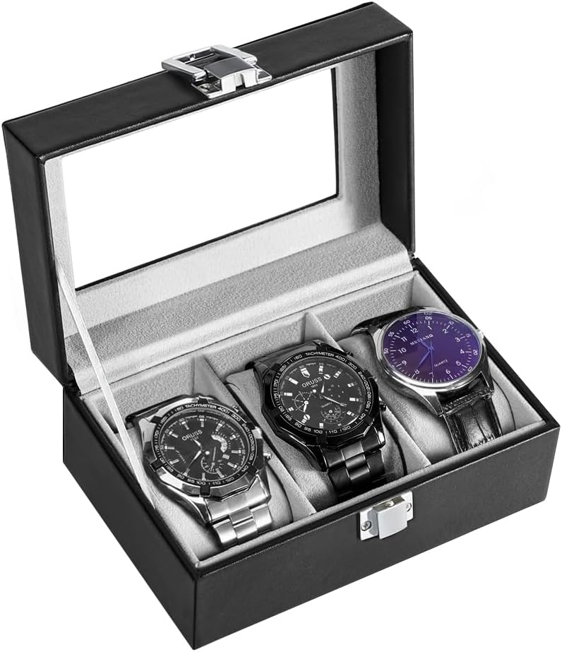 3-Slot Glass Lid Watch Organizer - Ideal Gift for Him & Her