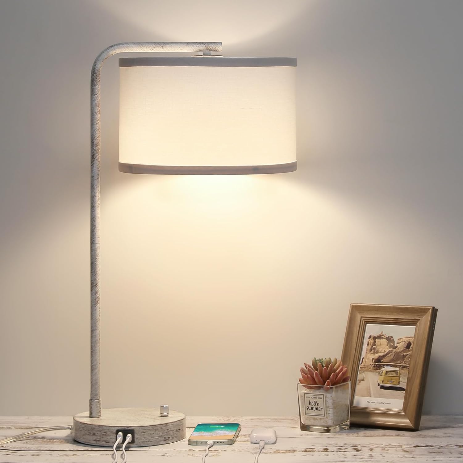 Dimmable Bedside Table Lamp with USB Charging Ports for Home