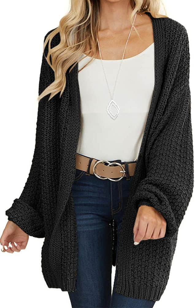 Maroway Womens Cardigan: Cozy Open Front Chunky Knit Sweater