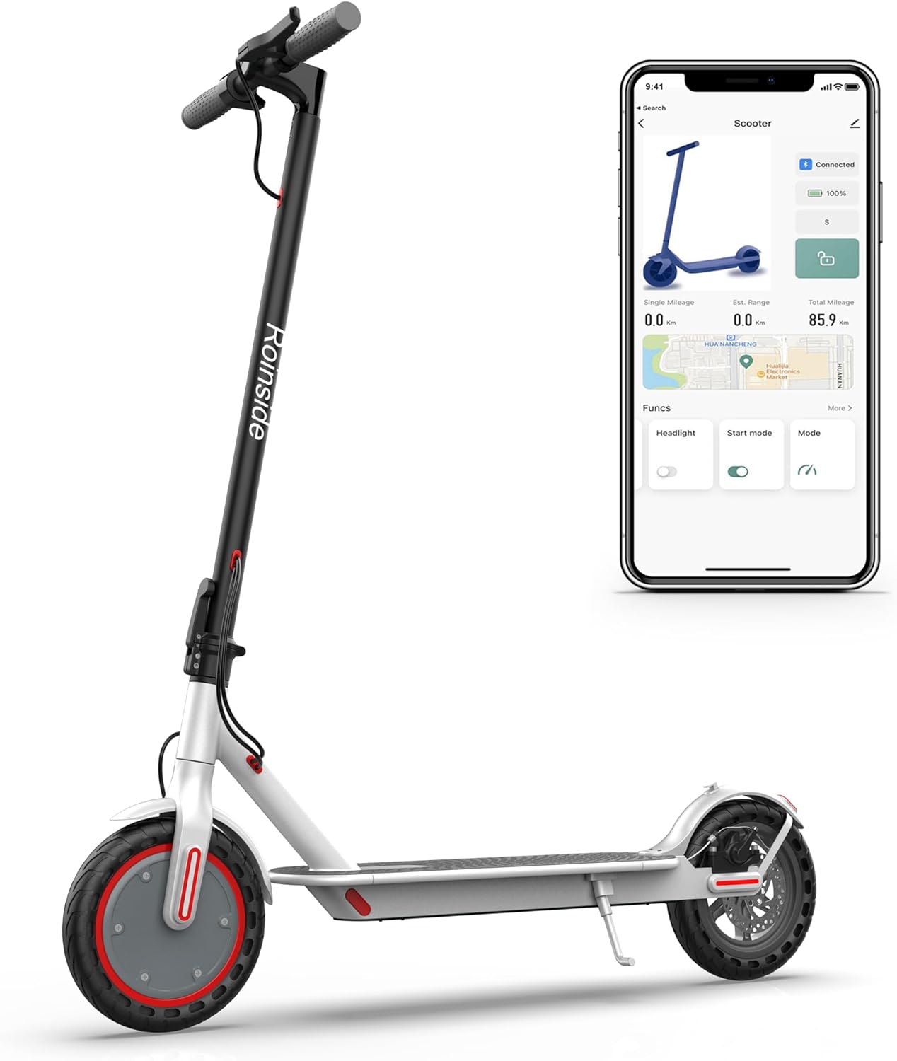 Electric Scooter with Solid Tires and Powerful Motor for Adults