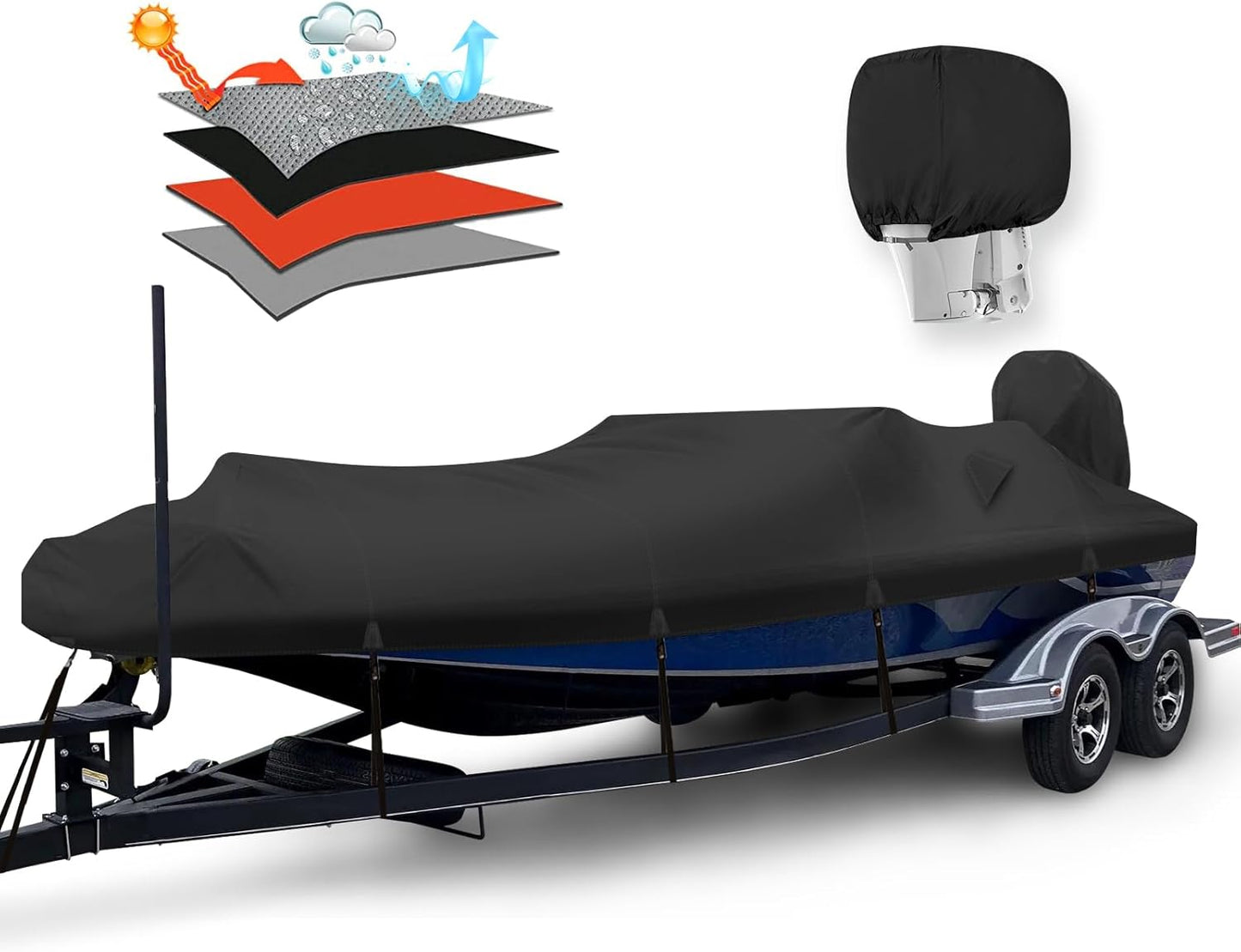 Heavy Duty Waterproof Boat Cover for 14-16ft V-Hull Boats