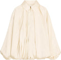 Womens Puffed Bomber Jacket with Pleated Shirt Detail - Lightweight