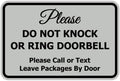 Please Do Not Knock Or Ring Doorbell Sign (Lt Gray) - Medium 5 Pack