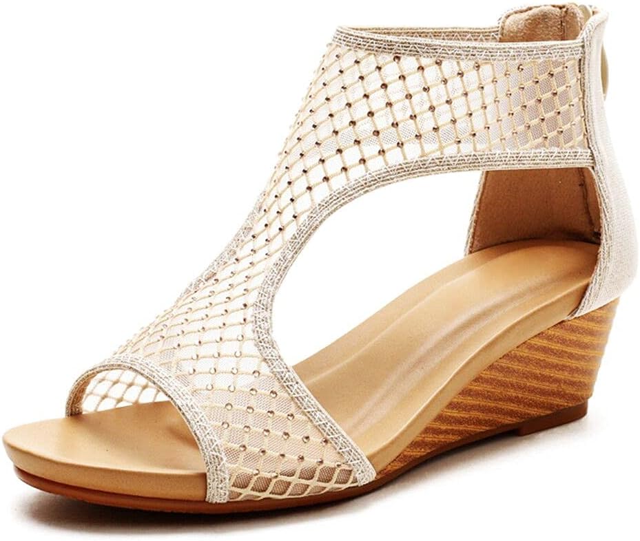 Stylish Women's Slide Wedge Sandal Open Toe High Heel Zipper Back