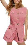 Tankaneo Womens 2 Piece Casual Suit Set - Sleeveless Vest & Shorts