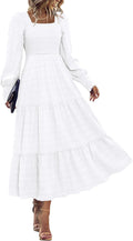 Fall Dresses for Women Long Sleeve Smocked Maxi Dress - Flowy