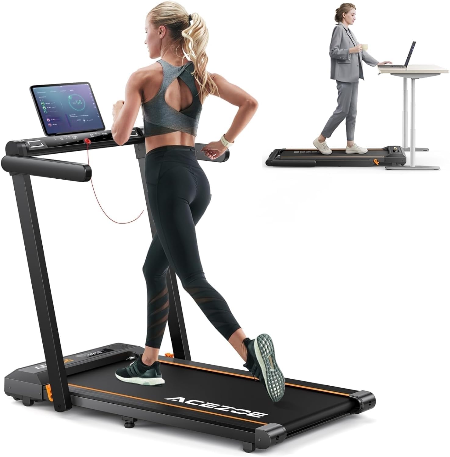Acezoe 2-in-1 Foldable Treadmill: 12 HIIT Modes, Touch Screen
