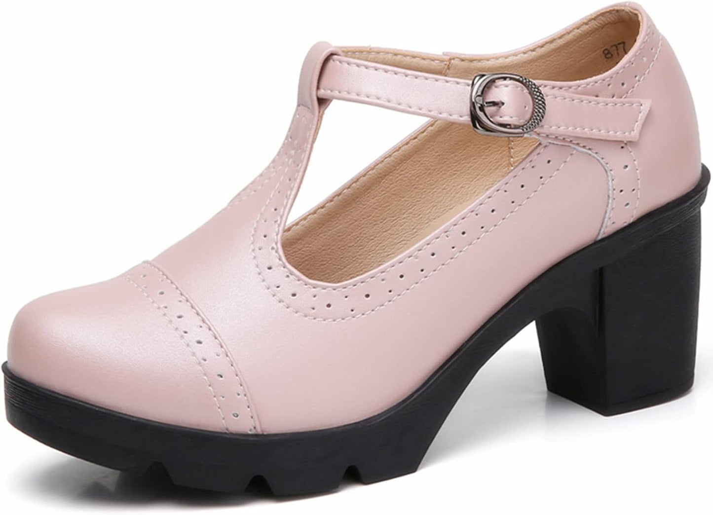 DADAWEN Women's Classic T-Strap Platform Mid-Heel Oxfords Shoes