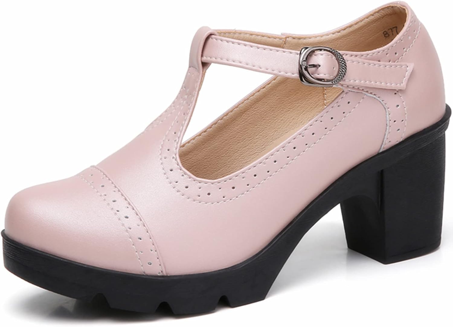 DADAWEN Women's Classic T-Strap Platform Mid-Heel Oxfords