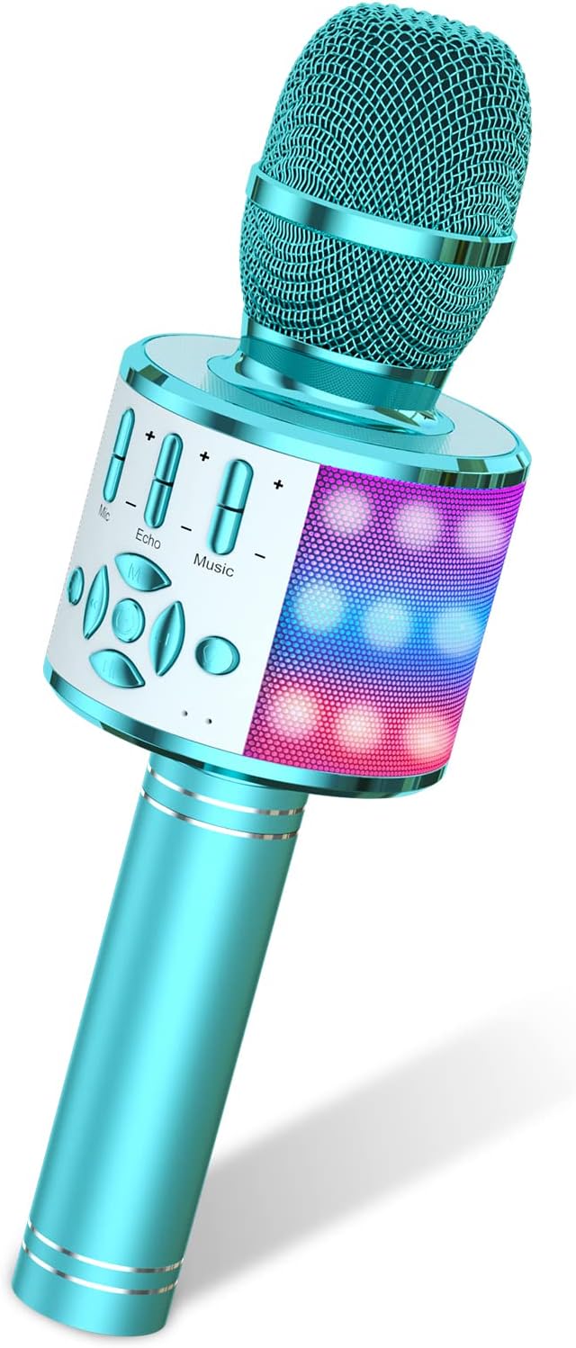 Amazmic Kids Bluetooth Karaoke Mic - LED Light Fun!
