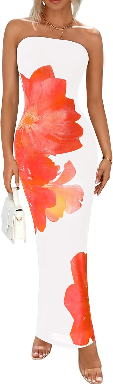 PRETTYGARDEN Women Summer Strapless Maxi Dress for Weddings