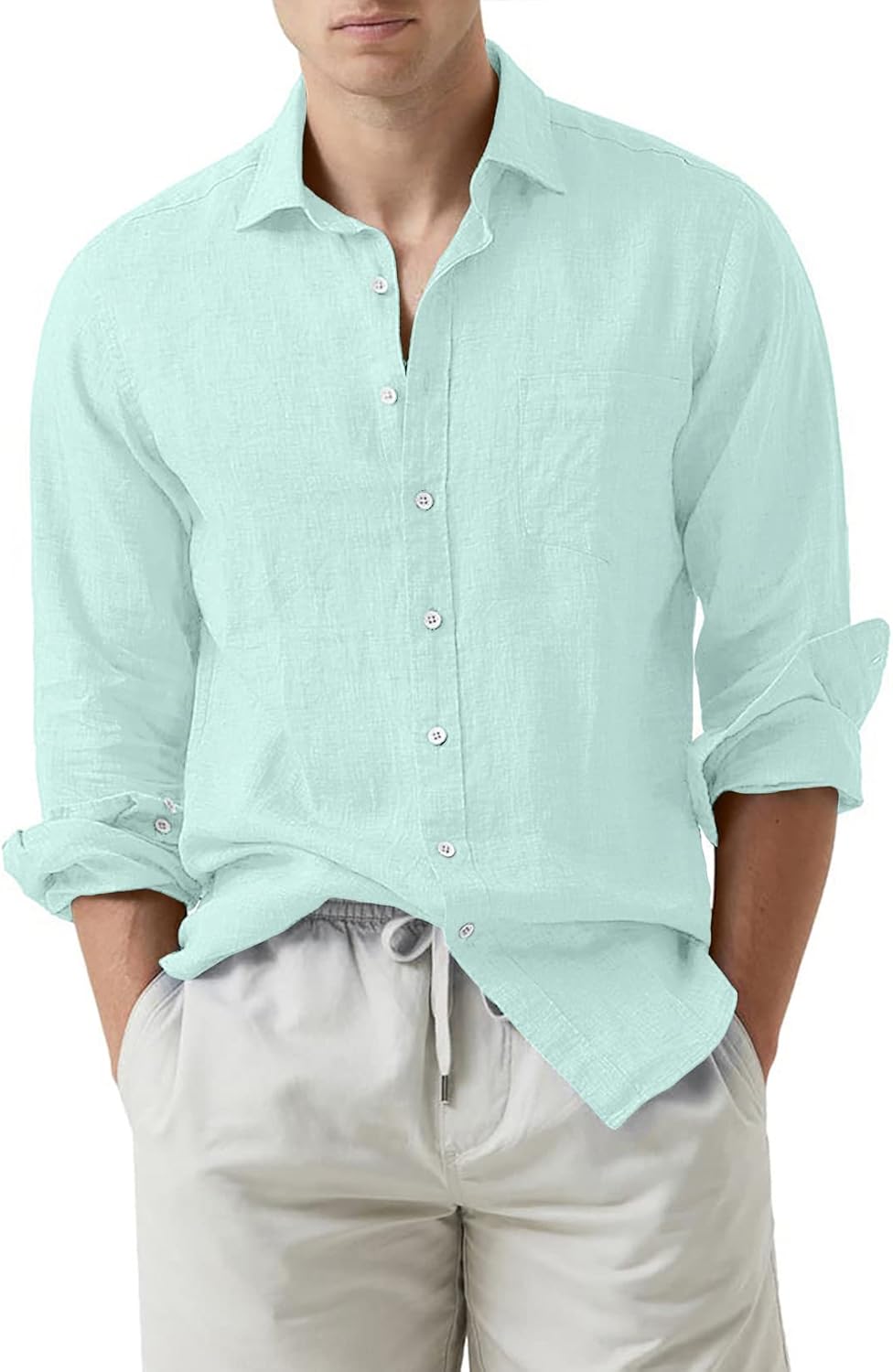 Stylish Cotton Linen Casual Button Down Long Sleeve Shirt