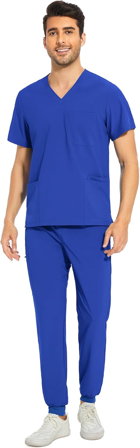 COZYFIT Men Scrubs Set with 8 Pockets and Yoga Waistband