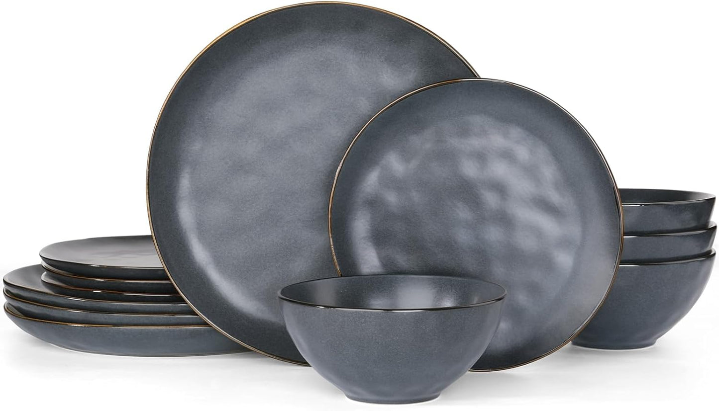 Famiware Dinnerware Sets for 4, Ocean Round 12-Piece Kitchen