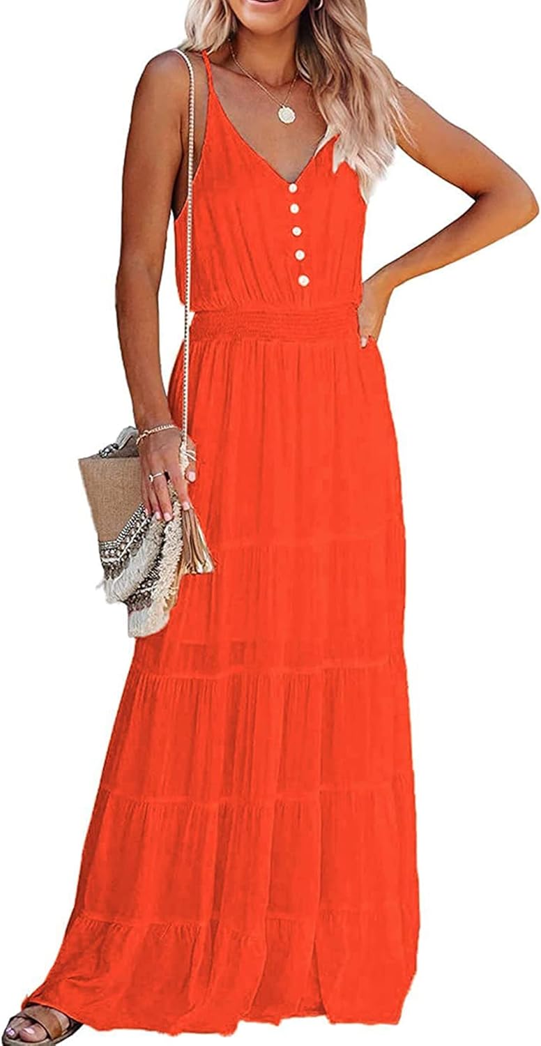 PRETTYGARDEN Summer Maxi Sundress for Women with Spaghetti Straps
