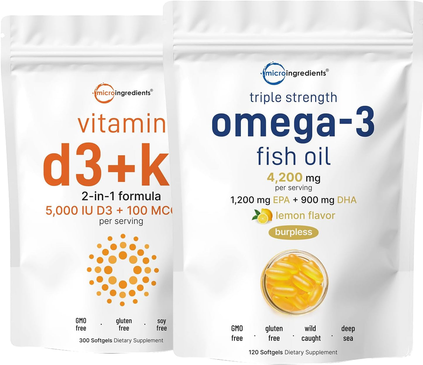 Sunshine Essentials Bundle: D3+K2, Omega-3 Softgels