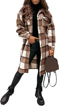 Women's Long Flannel Plaid Shacket Jacket - Cozy Lapel Button Down