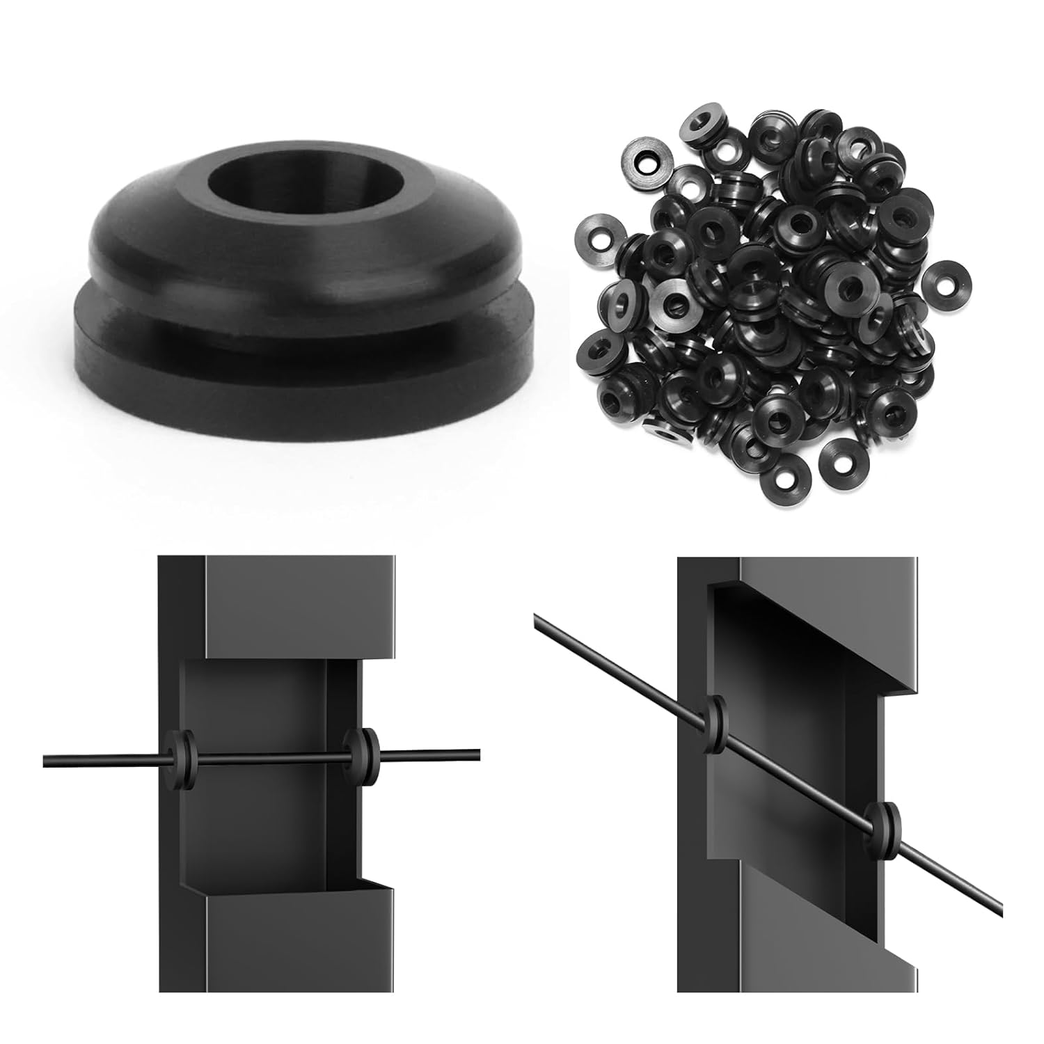 Muzata 300 Pack Black Cable Railing Grommets for Metal Posts