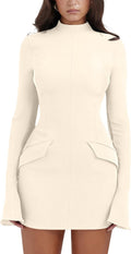 Womens Long Sleeve Mock Turtle Neck Bodycon Mini Dress - Flattering