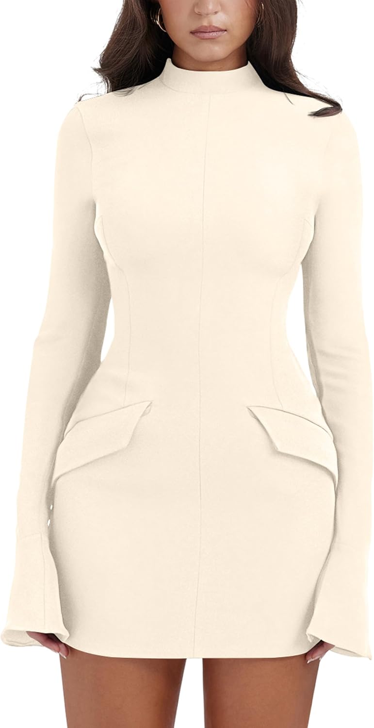 YMDUCH Women's Long Sleeve Mock Turtle Neck Mini Dress Review