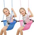 Blue+Pink Hand-Knitting Toddler Swing Seat - Adjustable Rope Swing