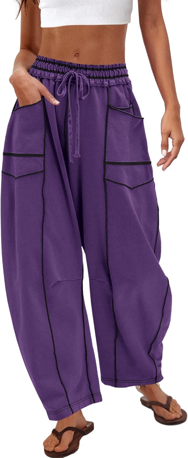 Nirovien Womens Barrel Sweatpants High Waisted Wide Leg Pants