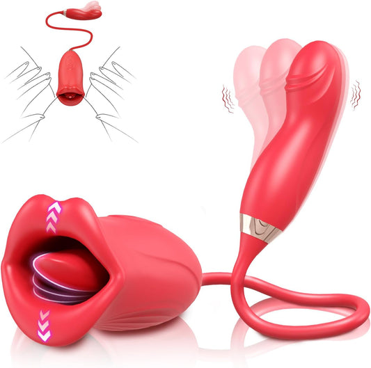 Vibrator Dildo Rose Sex Toy - 4 in 1 Tongue Toy for Women