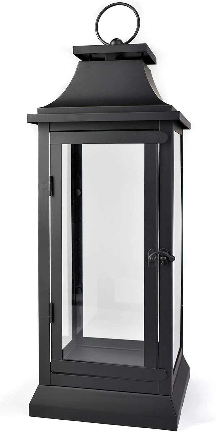 Elegant Black Metal Hurricane Lantern for Indoor & Outdoor Use