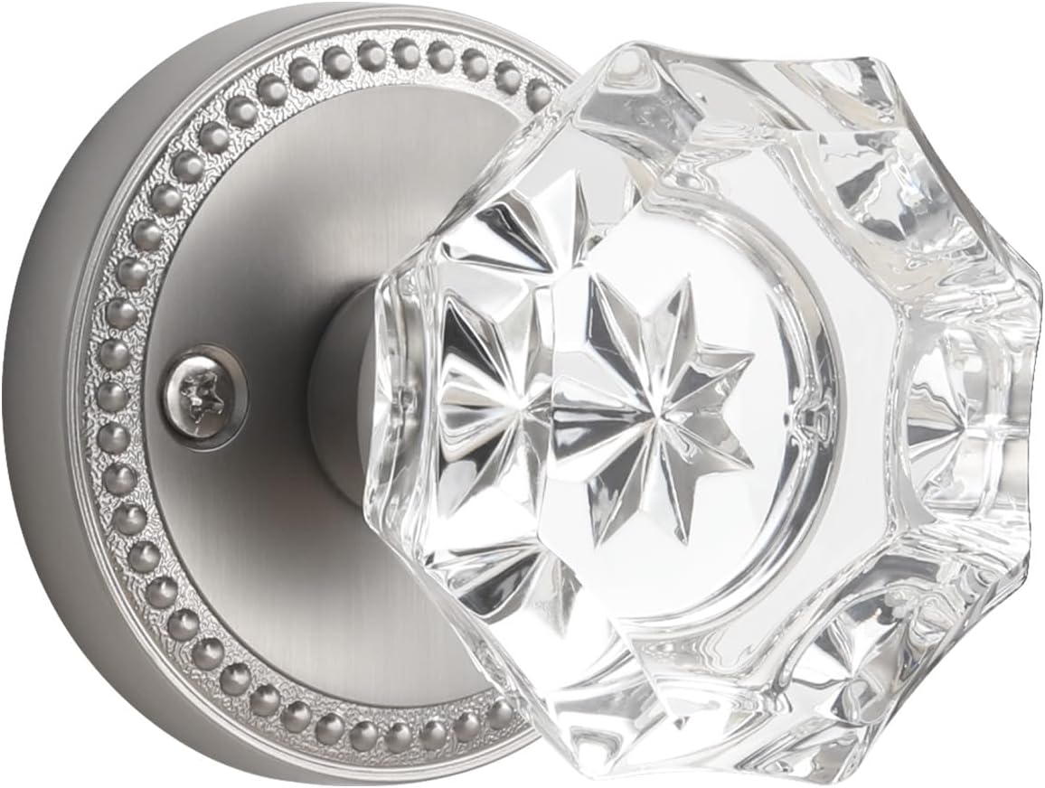 Satin Nickel Door Knobs with Crystal Design for Interior Use