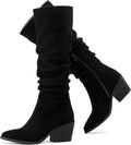 Women's Knee High Boots Wide Calf Chunky Block Low Heel - Stylish toe