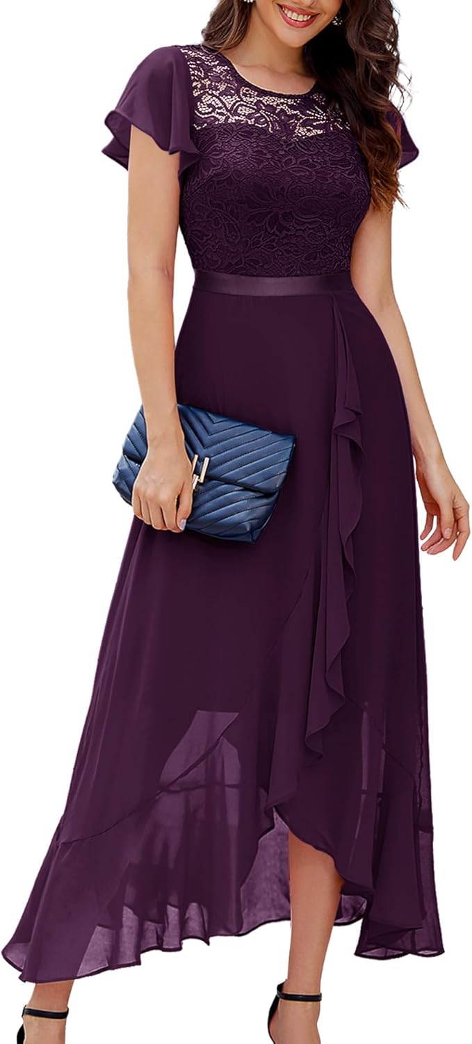 BeryLove Elegant Lace Long Prom Dress for Wedding Guests