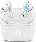 White Wireless Earbuds: HiFi Stereo, 4 Mic Noise Cancelling, 40H Playtime