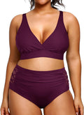Plus Size Bikini High Waisted Swimsuits Two Piece - Tummy Control mesh