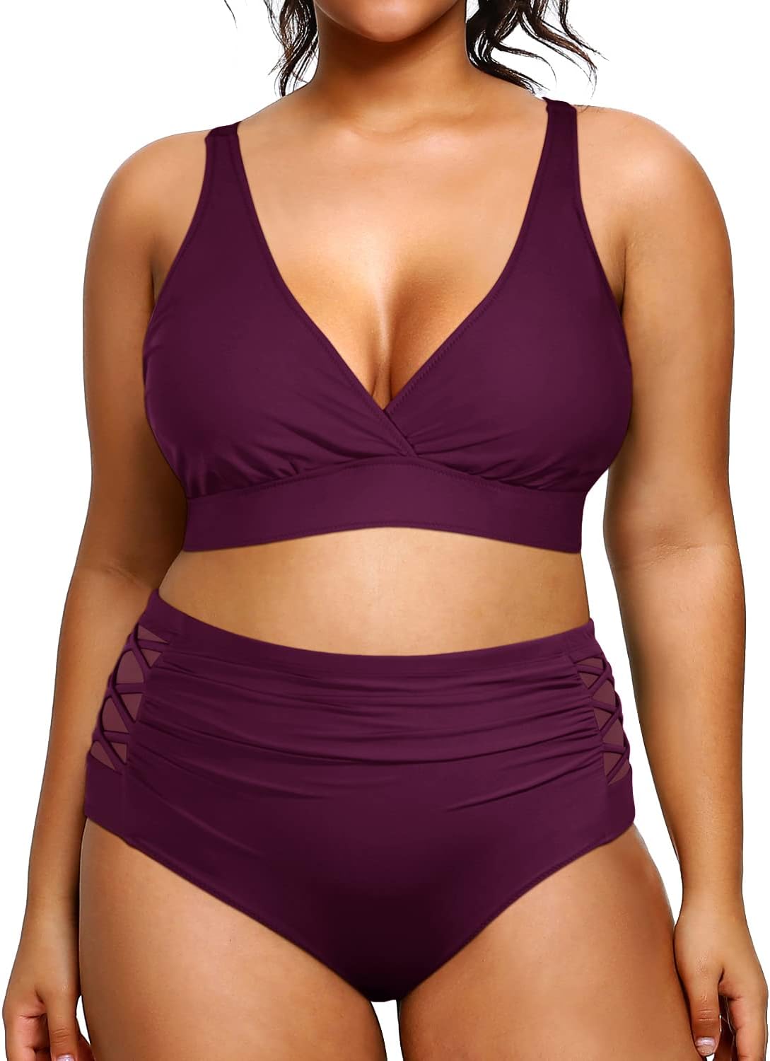 Yonique Plus Size Bikini High Waisted Two Piece Swimwear