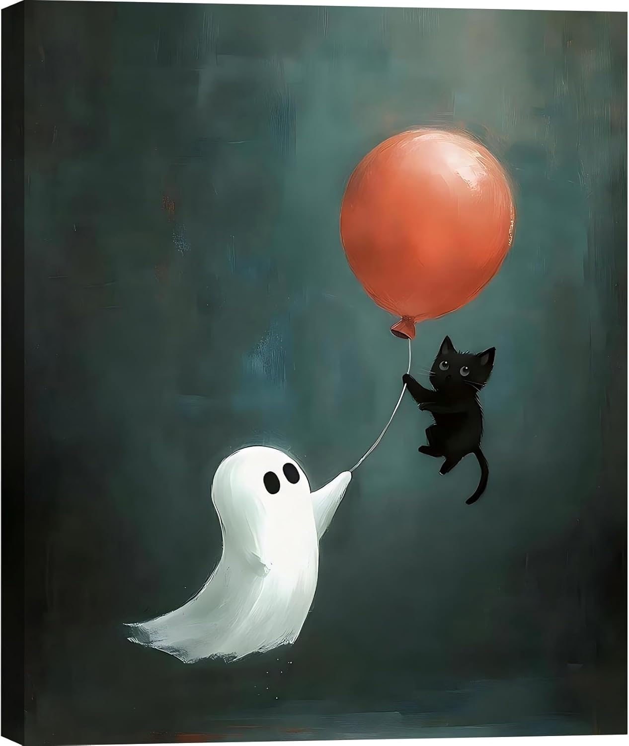 Funny Halloween Decor Canvas Poster for Home, Ghost and Cat Art