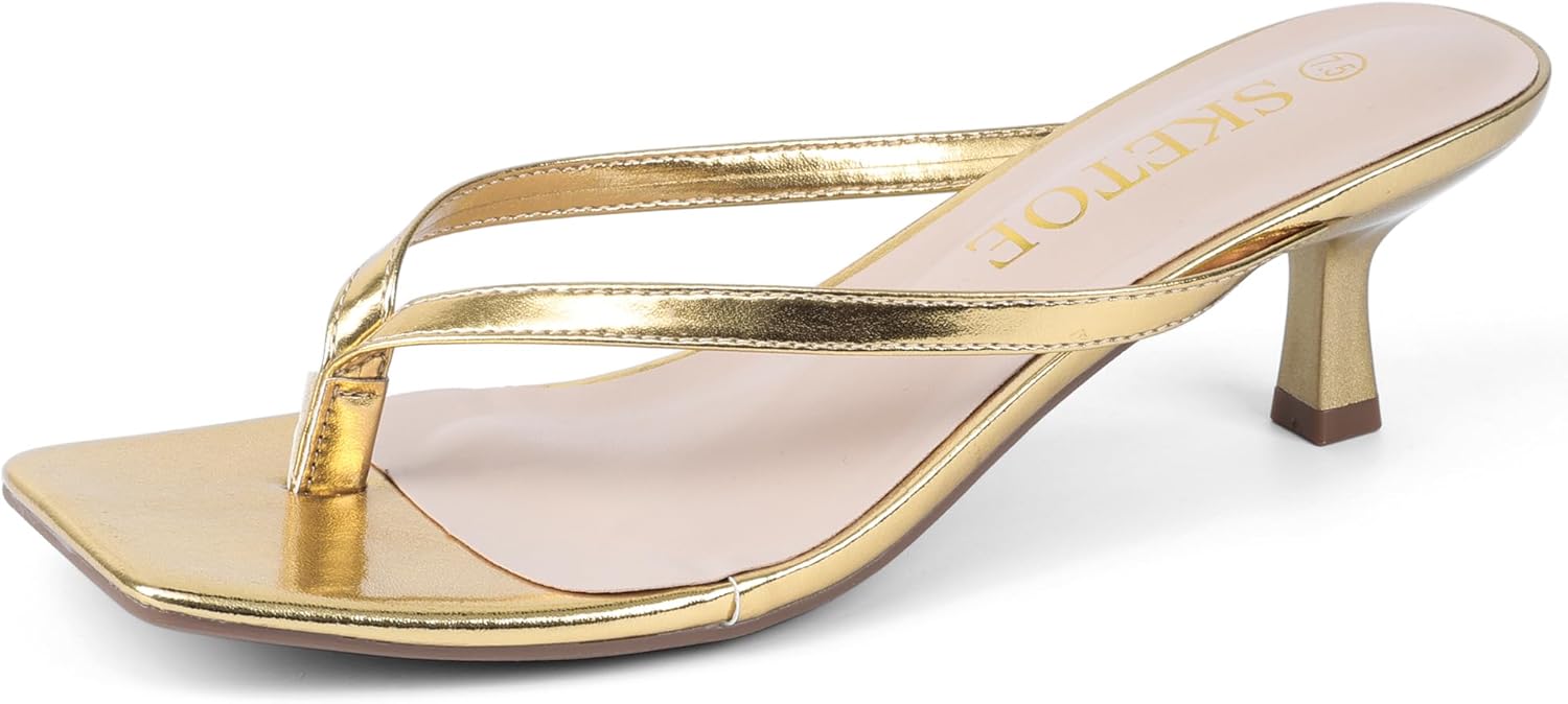 Kitten Heels for Women Square Toe Sandals Comfortable Summer