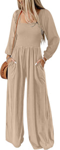 Women's Long Sleeve Jumpsuit Loose Fit Overalls - Flattering Wide Leg