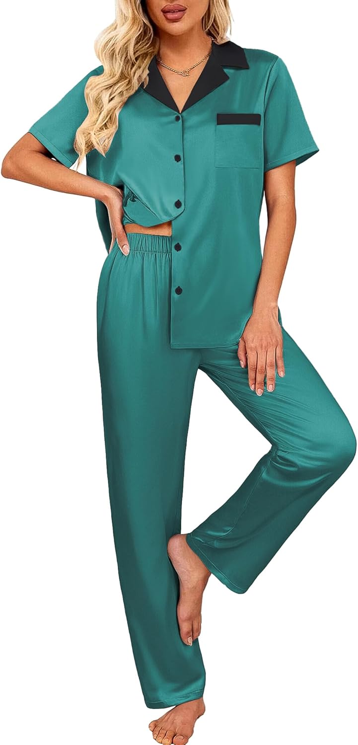 Ekouaer Satin Pajamas Set for Women Stylish Sleepwear Loungewear