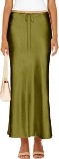 Womens Satin Silk Maxi Skirts Drawstring Flared A-Line (Style NZ91)