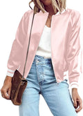Women's Lightweight Polyester Bomber Jacket - Cropped Casual Zip