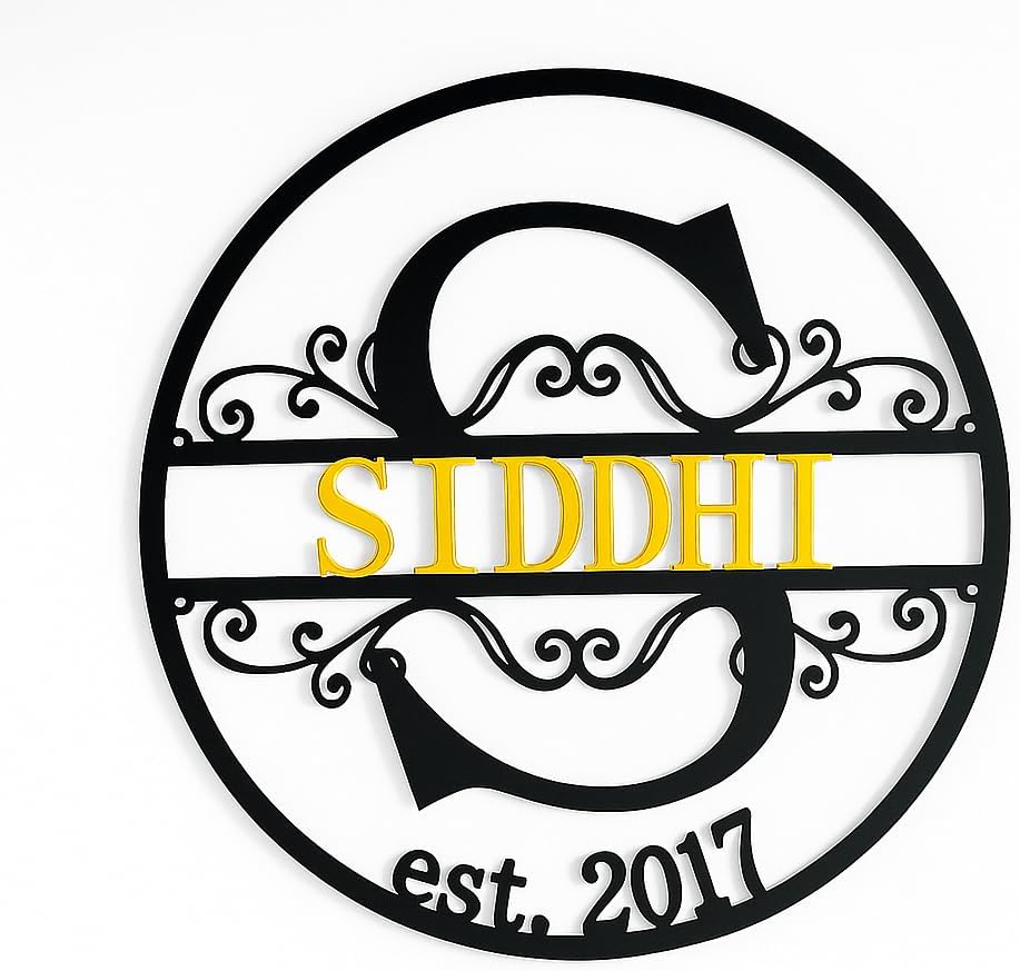 Personalized Family Last Name Sign with Initial Wreath Monogram