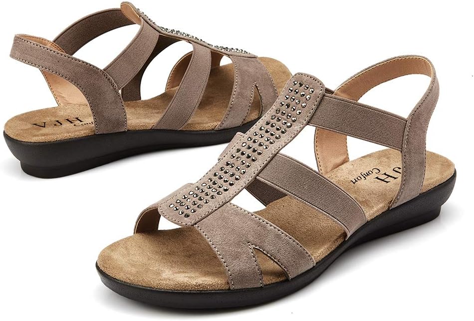 VJH confort Women's Comfort Flat Sandals with Rhinestone Style