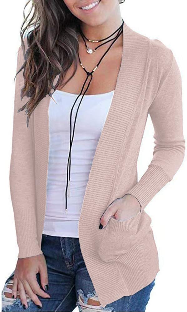 VOIANLIMO Women's Open Front Casual Long Sleeve Cardigan Sweater