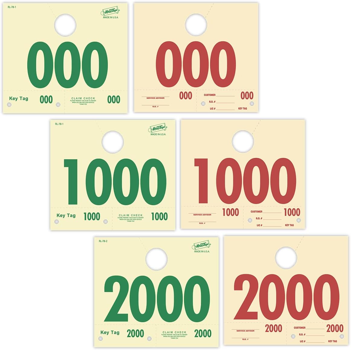 Versa-Tags 3000 Automotive Service Dispatch Numbers for Shops